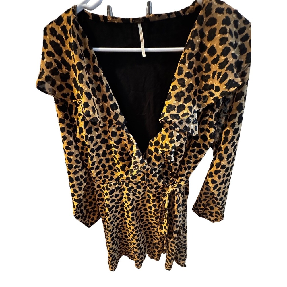 Free People‎ Leopard Print Ruffle Wrap Mini Dress Womens M